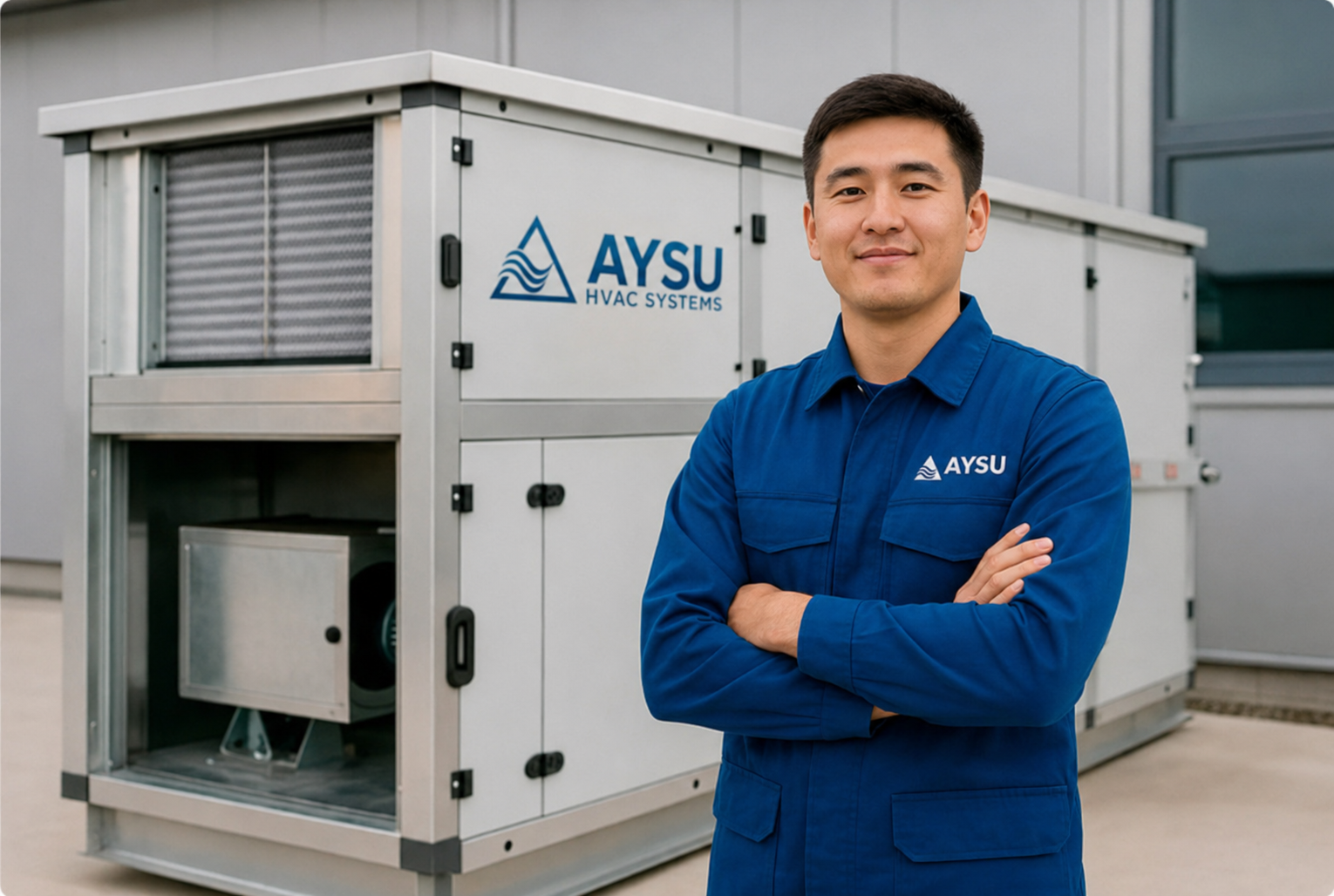 Специалист AYSU HVAC SYSTEMS у климатической установки